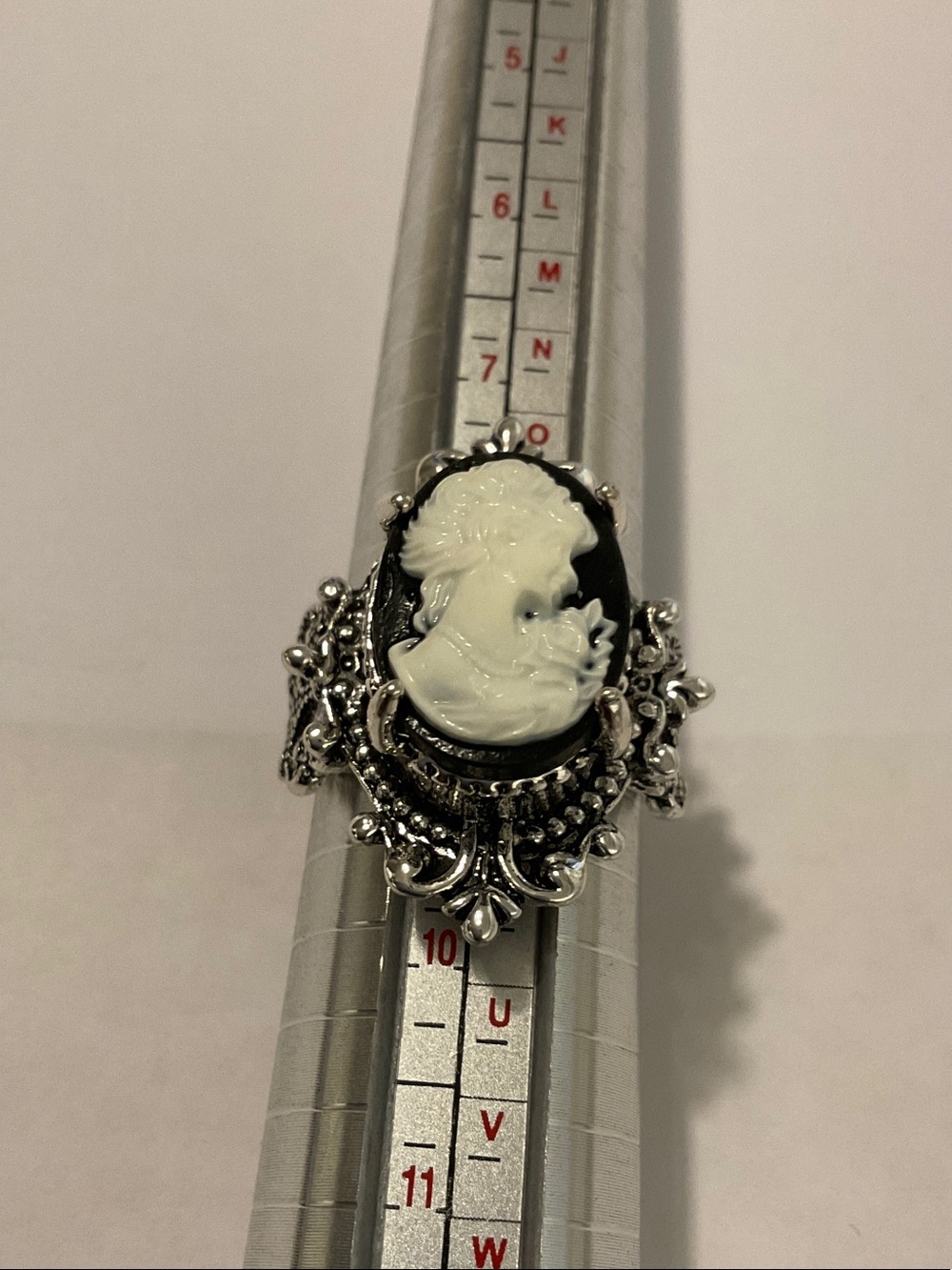 Silver plated cameo ring
